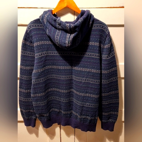 Izod Men's Fair Isle Hoodie Navy Knit Sweater | Long Sleeve | 100% Cotton | XXL - Picture 2 of 5